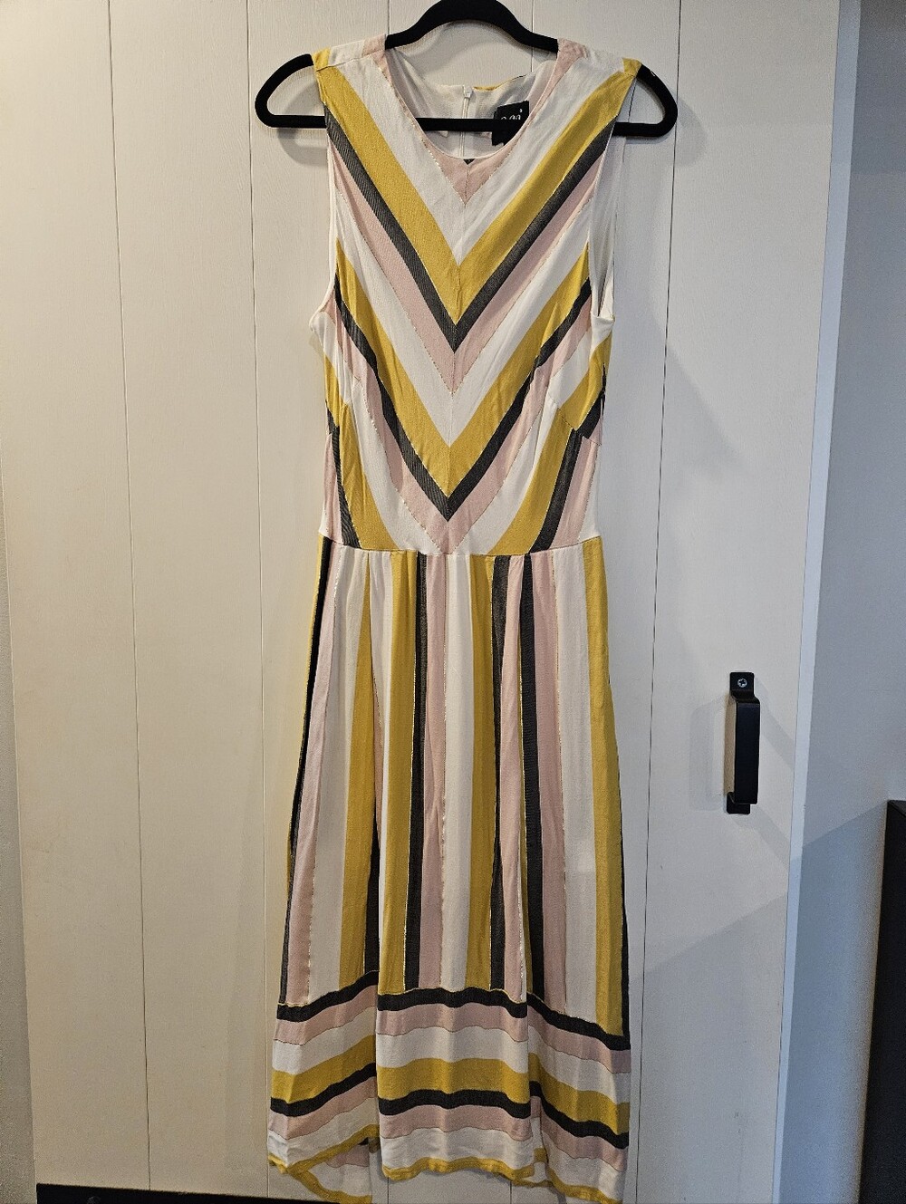 ECI Sleeveless Chevron & Stripe Maxi Dress in Yellow, Pink & White